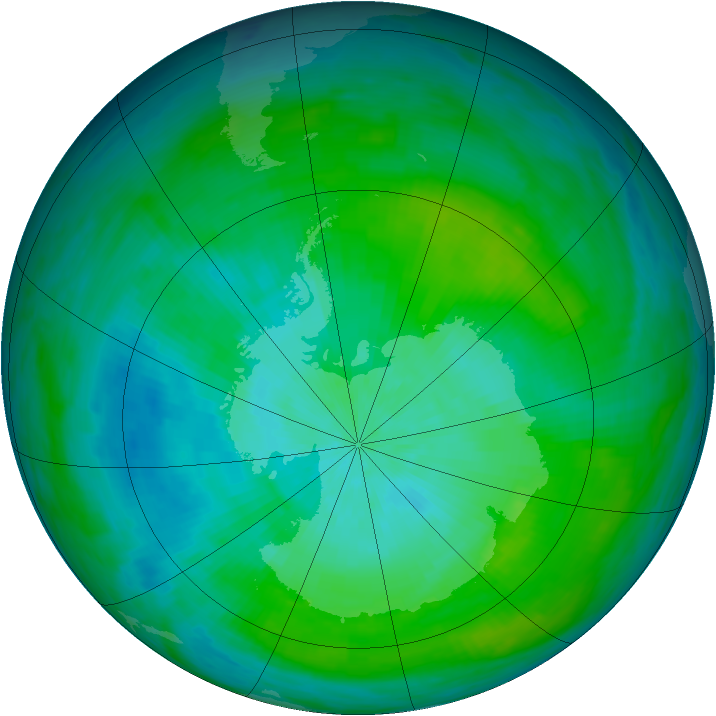 Antarctic ozone map for 19 February 1983